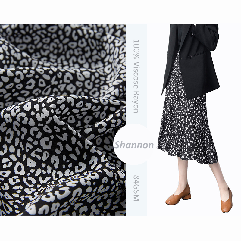 Tessuto leopardato eco-friendly con stampa leopardata 100% popeline di rayon nero